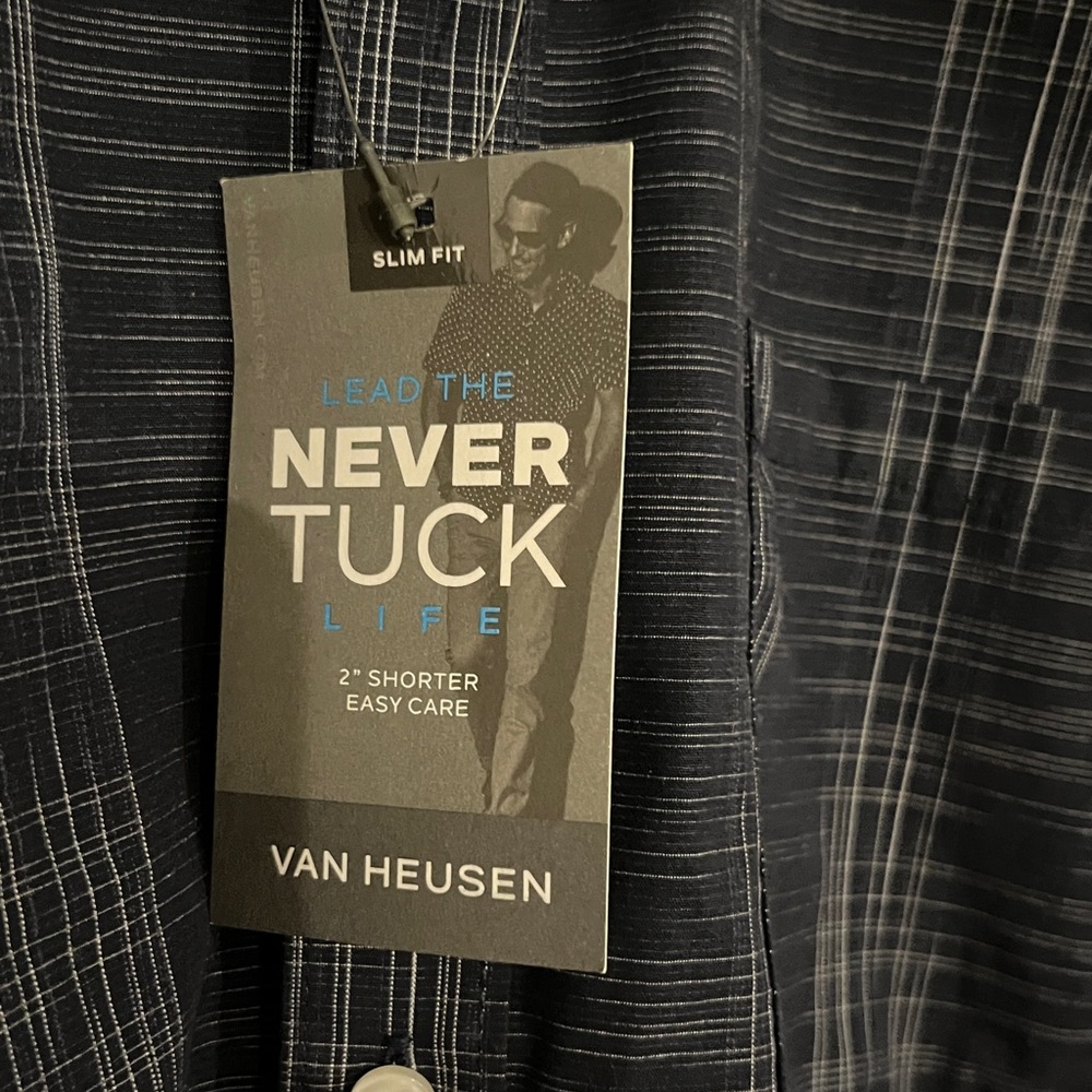 Van Heusen navy blue  Plaid Men's Shirt. NEW WITH TAGS